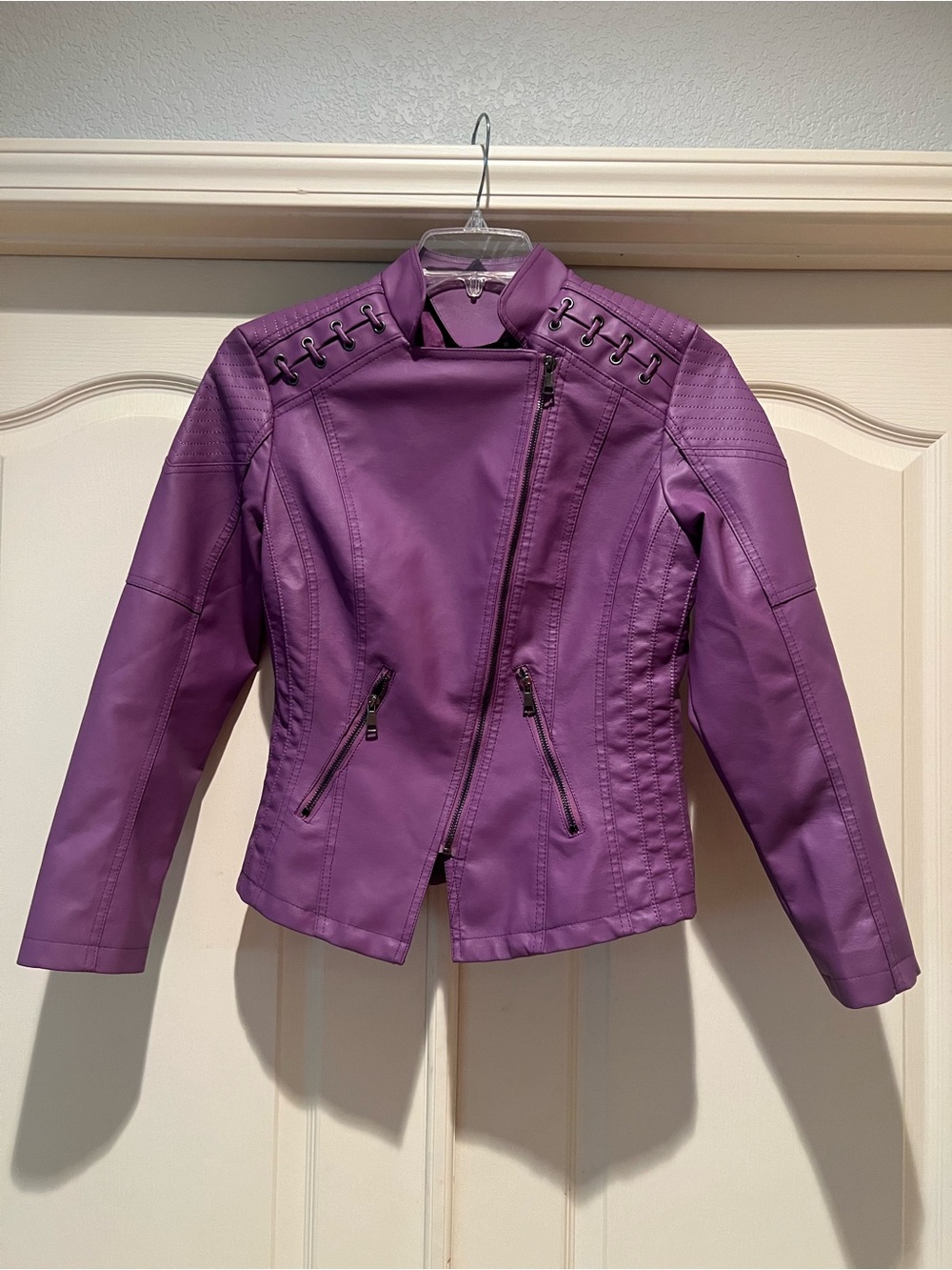 Purple Faux Leather Moto Jacket - Picture 8 of 8